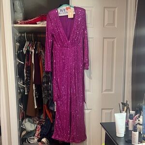 SHEIN Purple Sequin Long Sleeve Dress